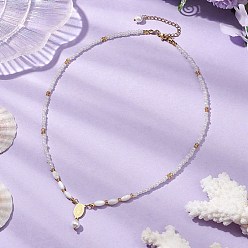 Золотой Овальные подвески с изображением Девы Марии 304 из нержавеющей стали, ожерелья из ракушек и стеклянных бусин для женщин, белые, золотые, 17.91 дюйм (45.5 см)