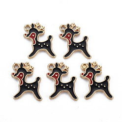 Черный Подвески из эмали и сплава, без кадмия, без никеля и без свинца, на Рождество, северный олень, золотой свет, чёрные, 19.5x15x1.5 мм, отверстие : 1.8 мм