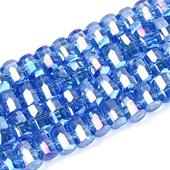 Озёрно--синий Гальванизируйте прозрачное стекло бисер нитей, колонка, граненые, с покрытием AB цвета, Плут синий, 2.5~3x4~5x3~3.5 мм, отверстие : 0.7~0.9 мм, около 146~150 шт / нитка, 15.55~15.94 дюйм (39.5~40.5 см)