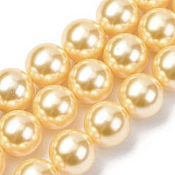 Золотистый Гальванические оболочки жемчужные бусы пряди, круглые, золотые, 14 мм, отверстие : 0.9 мм, около 28~29 шт / нитка, 15.75'' (40 см)