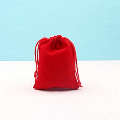 Красный Бархатные мешки на шнуровке, прямоугольные подарочные мешочки из органзы для ювелирных изделий, красные, 9x7 см