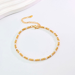 Настоящее золото 18K Модные винтажные регулируемые женские браслеты на щиколотку из латуни и белого искусственного жемчуга с круглыми бусинами, реальный 18 k позолоченный, 8-1/4 дюйм (210 мм)