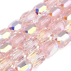 Pink Гальванизируйте прозрачное стекло бисер нитей, колонка, граненые, с покрытием AB цвета, розовые, 8.5x7.5~8 мм, отверстие : 1~1.2 мм, около 20~22 шт / нитка, 6.50~7.48 дюйм (16.5~19 см)