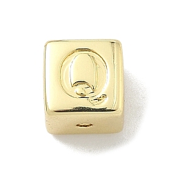 Letter Q Латунные бусины, без кадмия и без свинца, долговечный, стойки покрытие, кубические, реальный 18 k позолоченный, Буква Q, 6x6x6 мм, отверстие : 1.8 мм