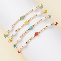 Mixed Stone 4Pcs Glass Seed Beaded Bracelets for Women, with Natural Mixed Gemstone and 304 Stainless Steel Findings, 7-3/8 inch(18.8cm)