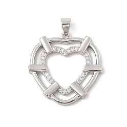 Платина Латунные микро проложить кубического циркония подвески, без кадмия и без свинца, сердце прелести, платина, 26x25.5x3 мм, отверстие : 5x3.5 мм