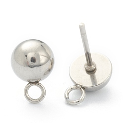 Нержавеющая Сталь Цвет Не тускнеет 202 фурнитура для сережек-гвоздиков из нержавеющей стали, с петлей, полукруглый, цвет нержавеющей стали, 9x6 мм, отверстие : 1.6 мм, штифты : 0.8 мм