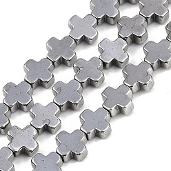 Platino Plateado Hebras de cuentas de hematites no magnéticas sintéticas galvanizadas, cruzar, platinado, 6.5x6.5x3 mm, agujero: 0.8 mm, sobre 62 unidades / cadena, 16.02'' (40.7 cm)
