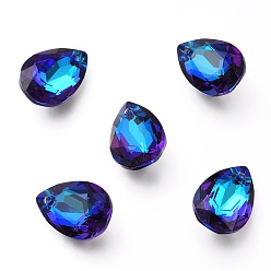 Бермудские Голубой Стеклянные стразы подвески, с покрытием на задной стороне, граненые, слеза, Бермуды синий, 16x11x7 мм, отверстие : 1.5 мм