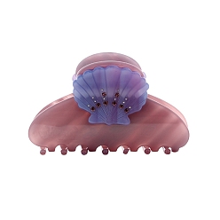 Бледно-фиолетовый Красный Заколки-клочья из ацетата целлюлозы со стразами, формы раковины, бледно-фиолетовый красный, 84 мм