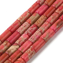 Малиновый Натуральные имперские нитки из бисера яшмы, окрашенные, колонка, малиновый, 8x4.5 мм, отверстие : 1.2 мм, около 50 шт / нитка, 15.75'' (40 см)