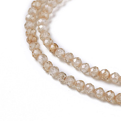 Bisque Cubic Zirconia Beads Strands, Faceted, Round, Bisque, 1.5~2x2mm, Hole: 0.2mm, about 178~186pcs/strand, 15~15.5 inch(37.5~38.5cm)
