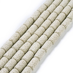 Бежевый Бусы из натуральной лавы, окрашенные, колонка, бежевые, 14~15x8 мм