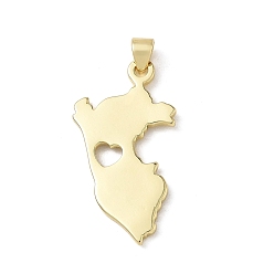 Chapado en Oro Real 18K Colgantes de latón, mapa con amuletos de corazón, larga duración plateado, chapado en rack, sin plomo y el cadmio, real 18 k chapado en oro, 31x17x2 mm, agujero: 5x3 mm