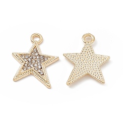 Light Gold Alloy Crystal Rhinestone Pendants, Star Charms, Light Gold, 19x15x2mm, Hole: 1.8mm