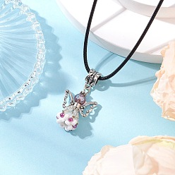 Темно-Красный Ожерелья с подвесками из стеклянных бусин в виде ангела, ожерелья из черного вощеного хлопкового шнура для женщин, античное серебро, темно-красный, 17.44 дюйм (44.3 см)