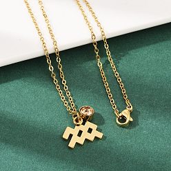 Водолей 304 ожерелья с подвесками в виде созвездий из нержавеющей стали и стеклянного сверла, реальный 18 k позолоченный, вакуумные покрытия, Водолей, 17.72 дюйм (45 см), Кулон : 12x15.5x1.5 мм