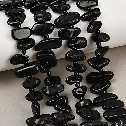 Турмалин Натуральный черный турмалин бисер нитей, самородки, с бисером, 5~18x3.5~8.5x2.5~6.5 мм, отверстие : 0.7~1 мм, около 46~51 шт / нитка, 15.35''~16.14'' (39~41 см)