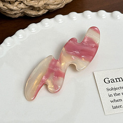 Индийский Красный Заколки из кожи аллигатора из ацетата целлюлозы (смола), волна, Индийская красная, 76x28x15 мм