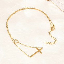 Золотой Религия 304 цепочки из нержавеющей стали с крестообразными звеньями в форме сердца, ионное покрытие (ip), долговечный, золотые, 18.50 дюйм (47 см)