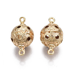 Real 18K Gold Plated Brass Link Connectors, Nickel Free, Round, Real 18K Gold Plated, 21.5x13mm, Hole: 1.5mm