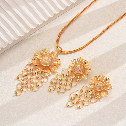 Золотой Комплекты серег и ожерелий с полыми цветами и кисточками из железа и стразов для женщин, золотые, ожерелья: 16.34 дюйм (41.5 см)