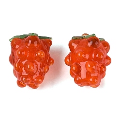 Orange Red Handmade Lampwork Beads, Raspberry, Orange Red, 14.5~16.5x12.5~17.5x12.5~17.5mm, Hole: 1~1.8mm