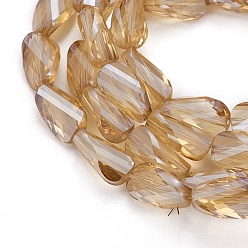 Sandy Brown Electroplate Glass Beads Strands, Pearl Luster Plated, Faceted, Twisted Teardrop, Sandy Brown, 13.5x8x5.5mm, Hole: 1mm, about 50pcs/strand, 26.38 inch(67cm)