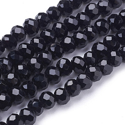 Black Glass Beads Strands, Faceted(32 Facets), Round, Black, 4mm, Hole: 1mm, about 98pcs/strand, 13.7 inch