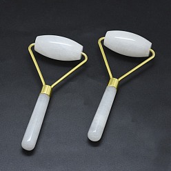 Белый Нефрит Массажер для лица из натурального белого нефрита, лицевые ролики, золотые, 140.5x62.5x25 мм