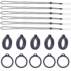 Черный 36шт. силиконовые кольца с 6шт. полиэстеровый шнурок для ожерелья, держатель для подвески, препятствующий потере, для ручки, телефон, держатель значка, чёрные, 2.9x2.45x0.7 см