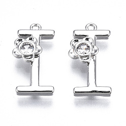 Letter I Латунные подвески, со стразами, без кадмия, без никеля и без свинца, алфавит, платина, letter.i, 18x9x2.5 мм, отверстие : 1 мм