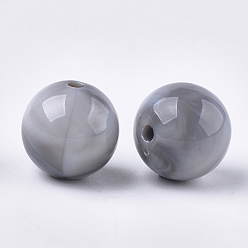 Light Grey Acrylic Beads, Imitation Gemstone Style, Round, Light Grey, 15.5~16x15mm, Hole: 2mm, about 225pcs/500g