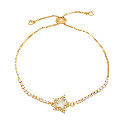 Прозрачный Регулируемые браслеты с цепочкой из латуни, Браслеты из кубического циркония в форме звезды для женщин, золотые, прозрачные, 9.45 дюйм (24 см)