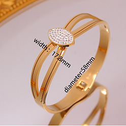 Horse Eye 304 микропроцессор из нержавеющей стали, кубический цирконий, широкие браслеты для женщин, реальный 18 k позолоченный, лошадиный глаз , внутренний диаметр: 2-1/4 дюйм (5.8 см)