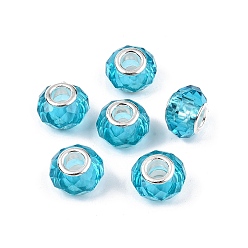 Светло-Голубой Прозрачное стекло европейские шарики, бусины с большим отверстием, с медными сердечниками, граненые, рондель, Небесно-голубой, 13.5~14x9~9.5 мм, отверстие : 5 мм
