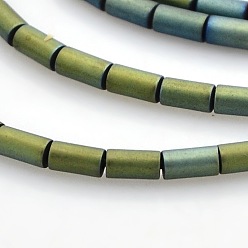 Зеленое Покрытие Гальванизировать обмороженные немагнитная синтетический гематит колонка бисер пряди, зеленый покрытием, 4x2 мм, отверстие : 1 мм, около 98 шт / нитка, 16.7 дюйм
