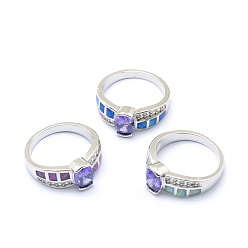 Platin Farbe Zirkonia Fingerringe, mit synthetischen Opal- und Messingbefunden, langlebig überzogen, ellipsenförmige, mauve, Platin Farbe, us Größe 7 1/4 (17.5 mm)