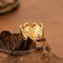 Золотой 304 открытые кольца-манжеты из нержавеющей стали для женщин, сердце, золотые, 20 мм