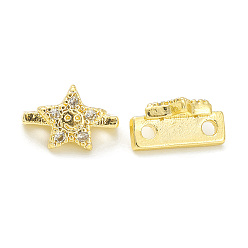 Real 18K Gold Plated Rack Plating Brass Pave Cubic Zirconia Slide Charms, Cadmium Free & Lead Free, Long-Lasting Plated, Star with Smiling Face Pattern, Real 18K Gold Plated, 7x10x5mm, Hole: 1.4mm