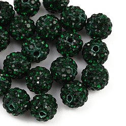 Зеленый Бусины с класс А стразами, pave disco бусины, cmолы и каолина, круглые, зелёные, С. 9 (1.5 мм), 1.6 мм, отверстие : 8 мм