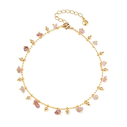 Золотой Браслеты на ногу с кисточками из богемской латуни с витой цепочкой и натуральным розовым кварцем, золотые, 8-7/8 дюйм (225 мм)