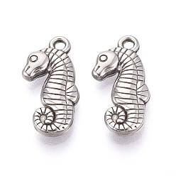 Нержавеющая Сталь Цвет 304 подвески из нержавеющей стали, очарование морского конька, анти-тускнение, цвет нержавеющей стали, 20.5x10.5x3 мм, отверстие : 1.6 мм