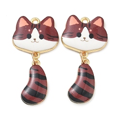 Кокосово-Коричневый Печатные подвески сплава, подвески в форме кошки, стойки покрытие, золотые, кокосового коричневый, 40x19.5x2.5 мм, отверстие : 1.8 мм