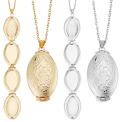 Золотой & Цвет Нержавеющей Стали 2 шт. 2 цвета ожерелья с овальным медальоном из нержавеющей стали в виде цветка для женщин, золотые и нержавеющая сталь цвет, 17.87 дюйм (45.4 см), лоток : 24.5x13 мм, 1 шт / цвет