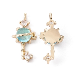 Золотой Латунные микропаве прозрачные подвески с фианитом, со стеклом, без кадмия и без свинца, ключ с планетой, золотые, 20.5x10x7 мм, отверстие : 1.2 мм