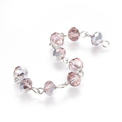 Pink Цепочки из гальванического стекла с бусинами ручной работы, несварные, с платиновым тоном, розовые, 14x8 мм, 39.37 дюйм (1 м) / прядь
