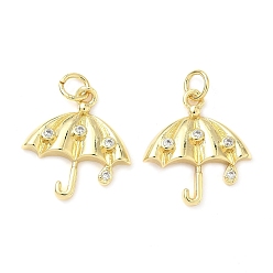 Настоящее золото 18K Латунные микропаве прозрачные подвески с фианитом, зонтик прелести, долговечный, без кадмия и без свинца, стойки покрытие, с целью перехода в кольце, реальный 18 k позолоченный, 18x17x3 мм, отверстие : 3.6 мм