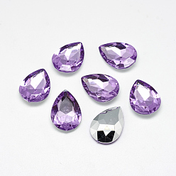 Средний Фиолетовый Акриловый горный хрусталь обратил назад кабошоны, граненые, Дно посеребренные, слеза, средне фиолетовый, 18x13x4.5~4.8 мм