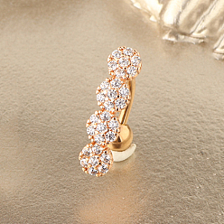 Розовое Золото 304 Кольца для пупка из нержавеющей стали с кристаллами и стразами, плоские и круглые, сверху вниз, розовое золото , 10 мм, штифты : 1.6 мм